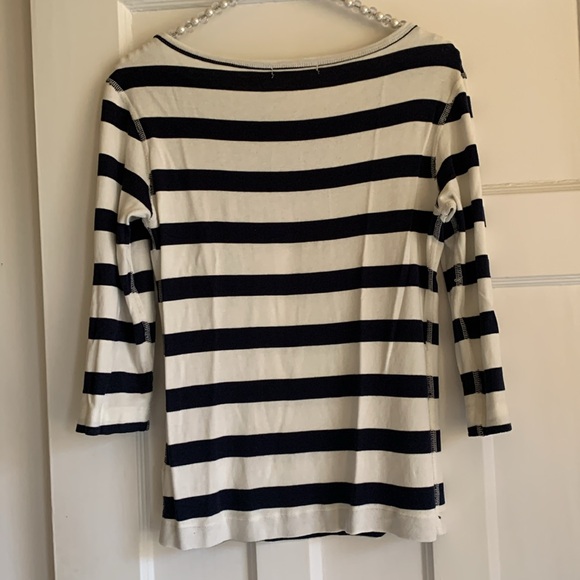 Three dots | blue/white striped 3/4 sleeve t-shirt size M - Picture 2 of 3